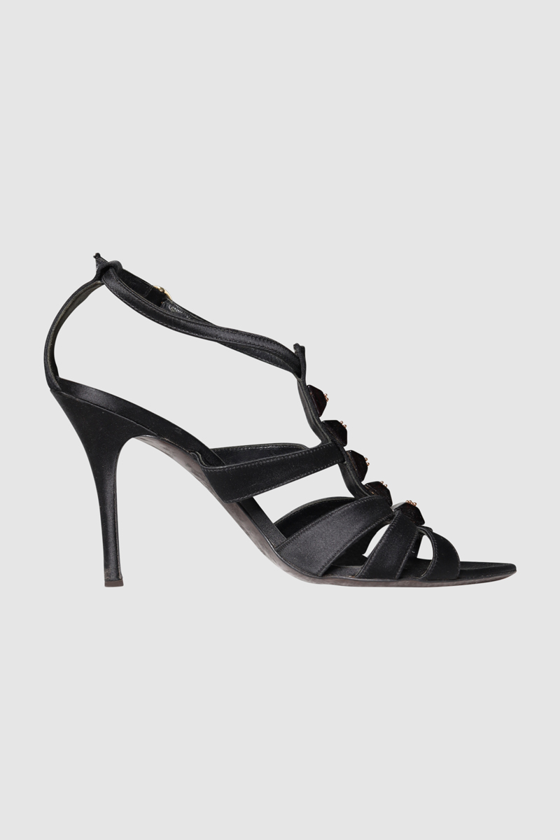 Black Satin Embellished Sandals - The Pre Loved Closet