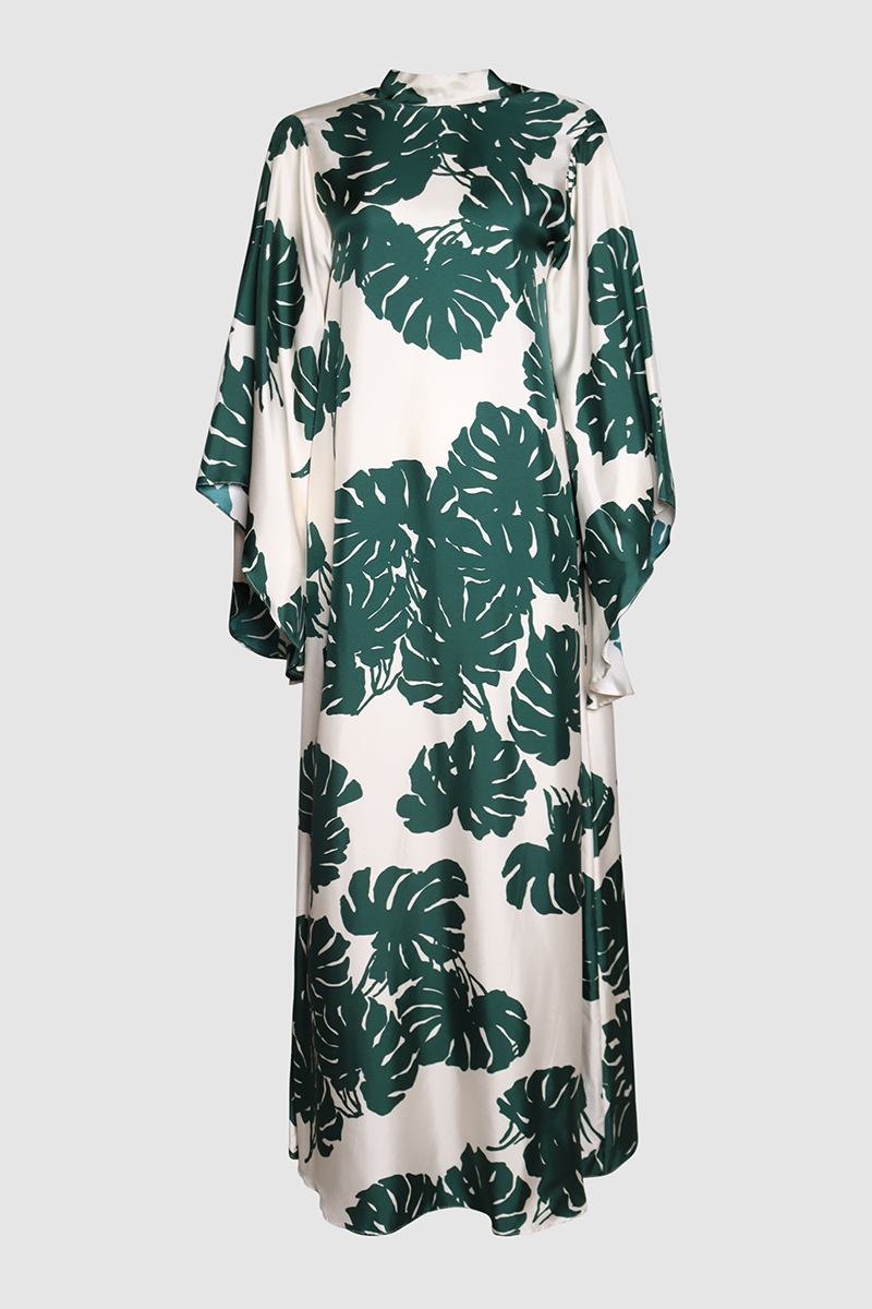 Magnifico Foliage Print Silk Dress