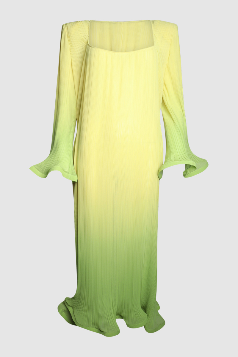Pleated Degrade Georgette Midi Dress