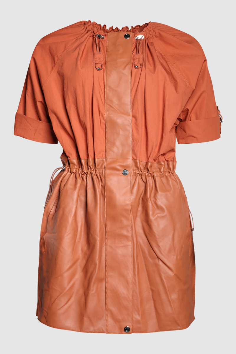 Cotton And Leather Mini Dress