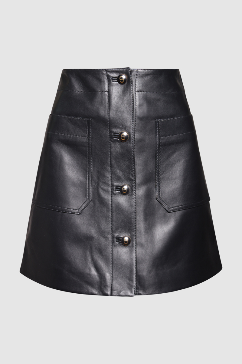 Leather Logo Button Skirt