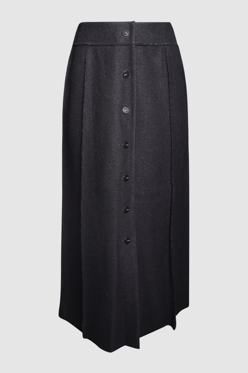 100% Wool Midi Logo Button Skirt