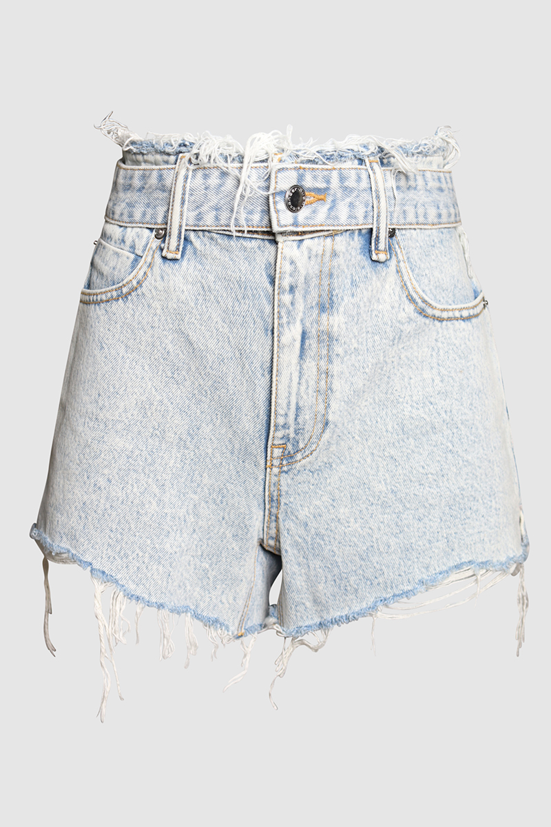 High Waist Bite Short With Belt & Frayed Waist