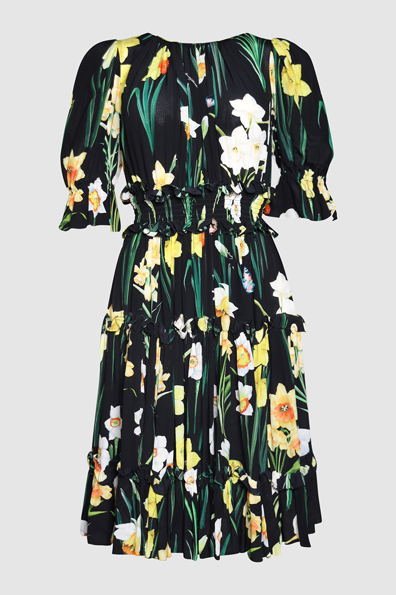 Daffodil-print Silk Crepe De Chine Dress In Floral Print