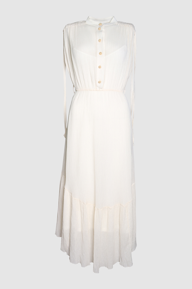 Cotton-Silk Sleevless Drawstring Dress