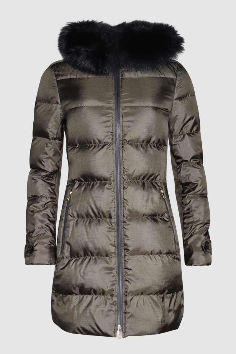 Fur-Trimmed Belted Down Puffer Coat