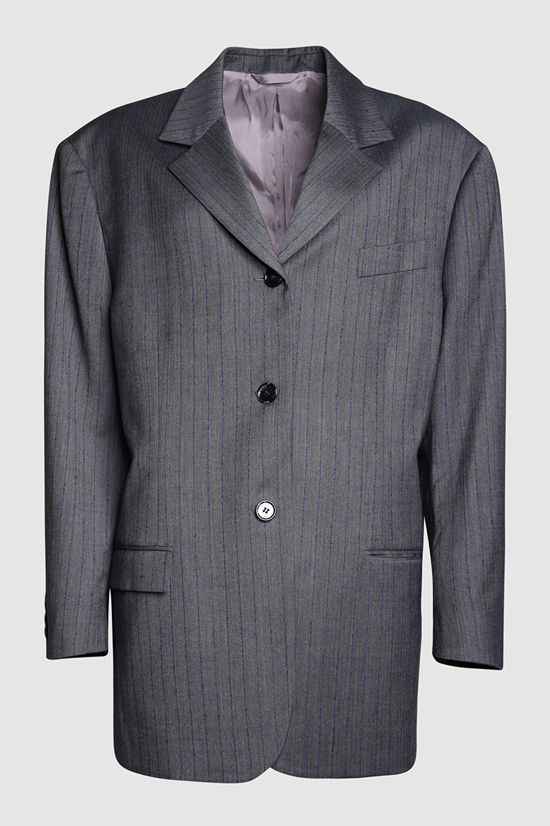 Oversized Pinstriped Herringbone Blazer