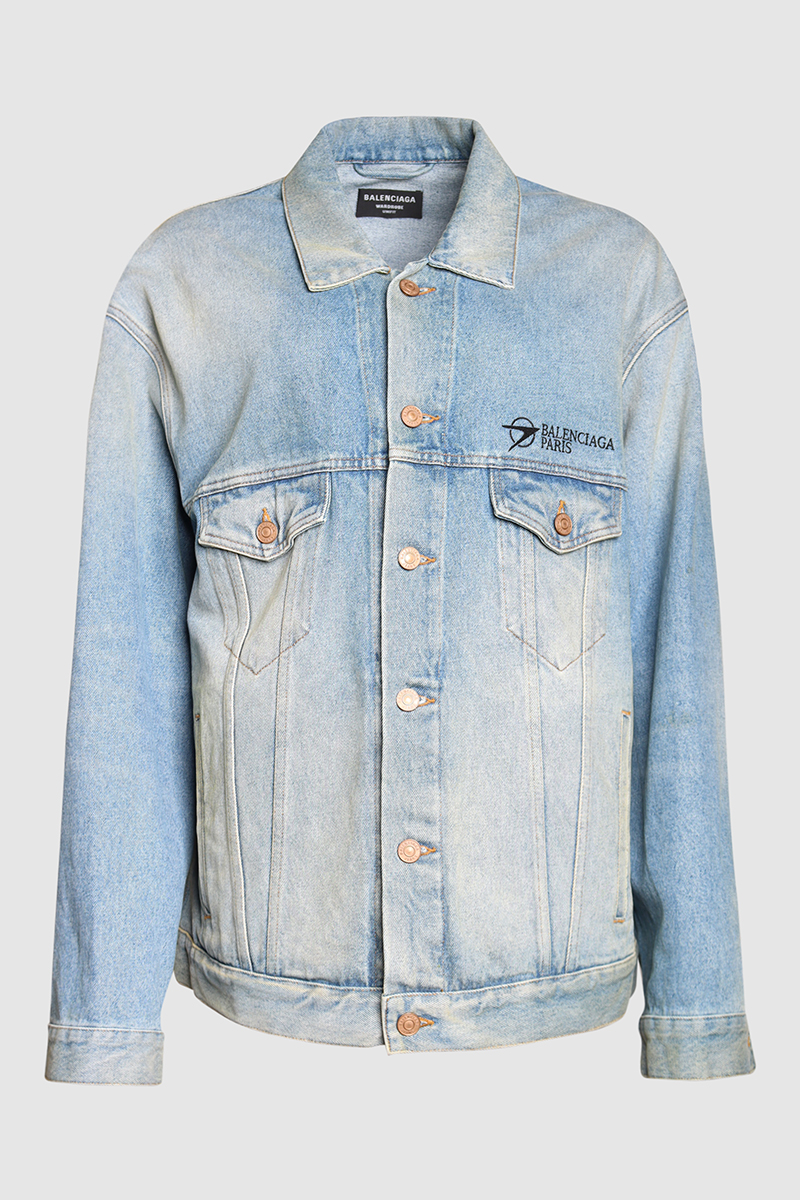 Oversized Washed Logo Denim Jacket