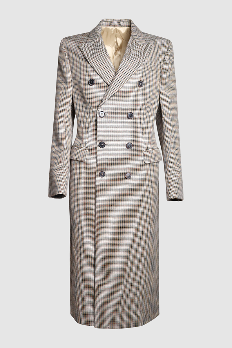 Houndstooth Wool Double Breasted Coat