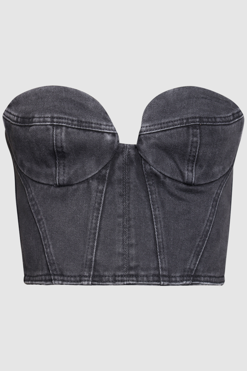 Black Denim Strapless Corset