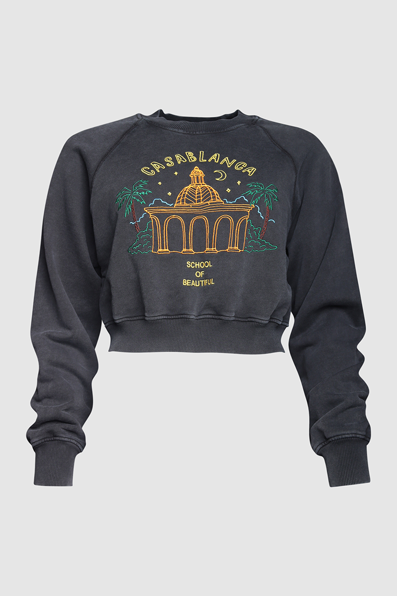 Embroidered Crop Sweatershirt
