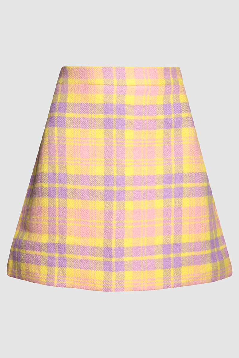 Checked Wool-Blend Mini Skirt