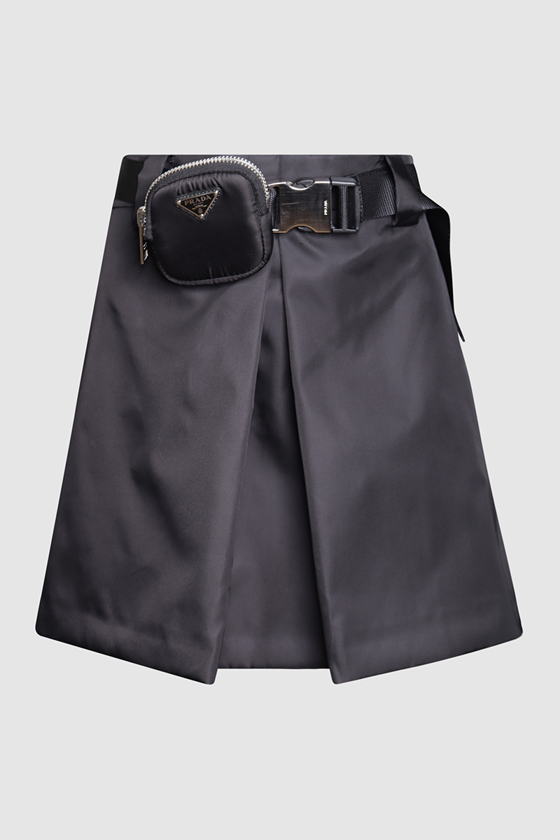 Nylon Pouch Belted Mini Skirt
