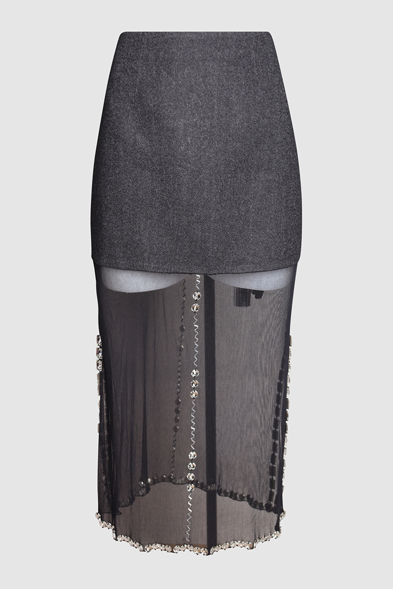 Crystal Embellished Midi Skirt