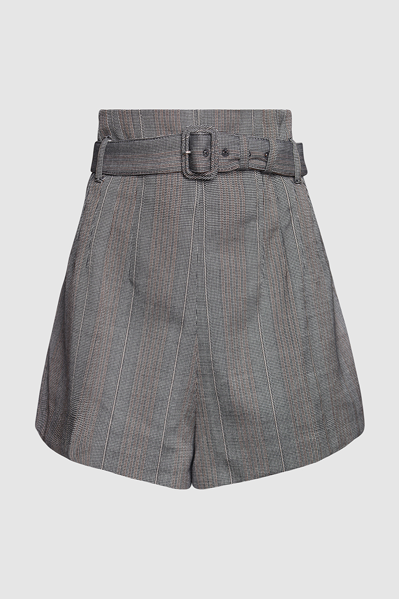 Pinstripe Belted Wool Shorts