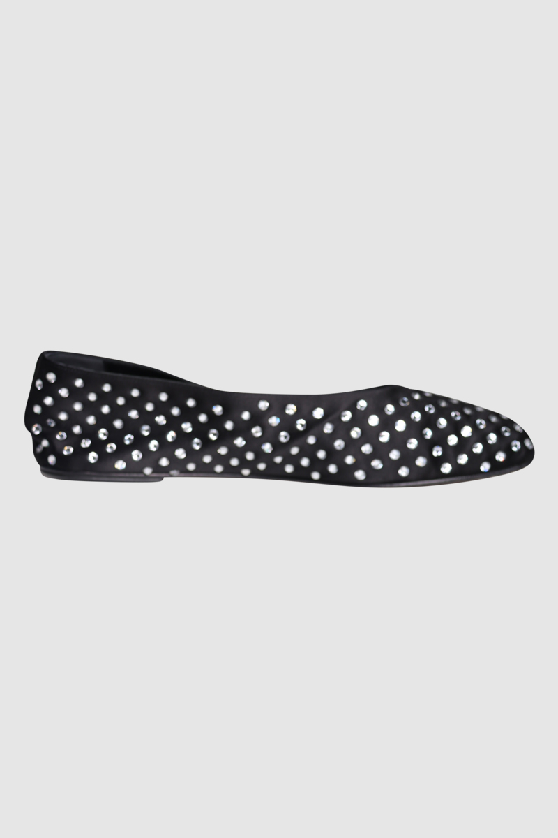 Satin Ballet Flats In Black Crystals