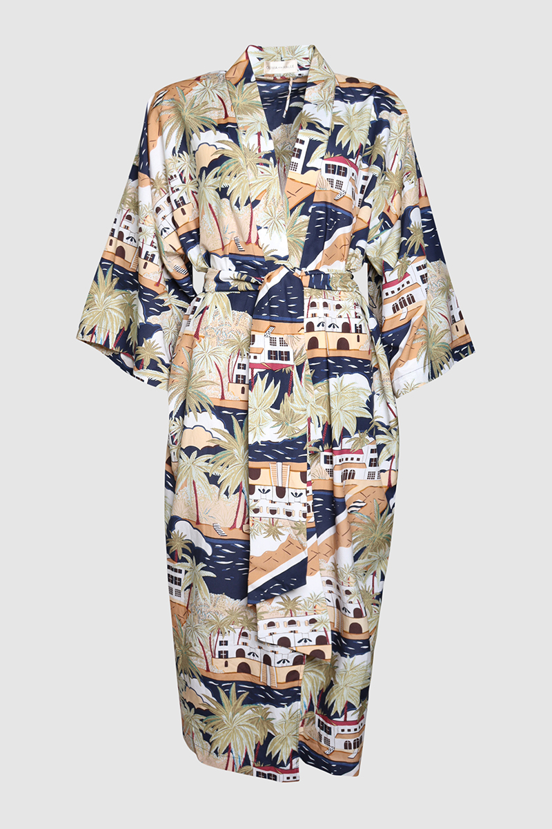 Amaya Belted Printed Cotton Silk Blend Robe