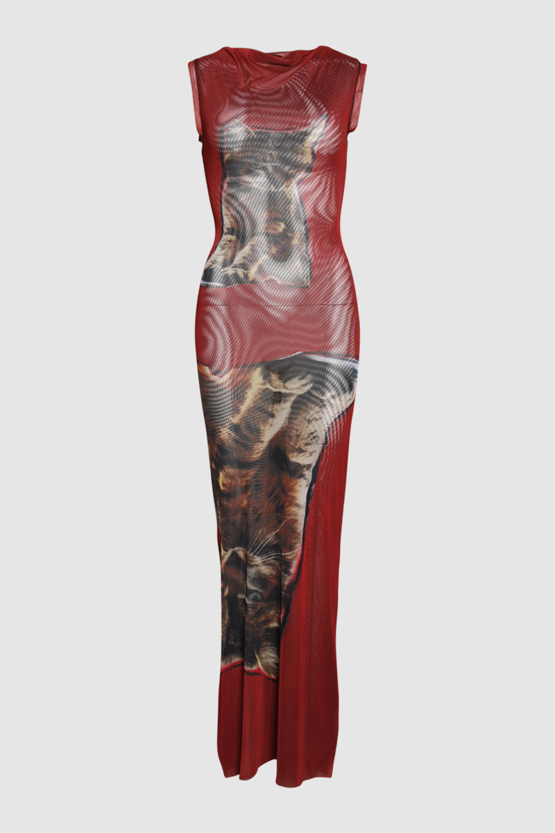 Red Cat Maxi Dress