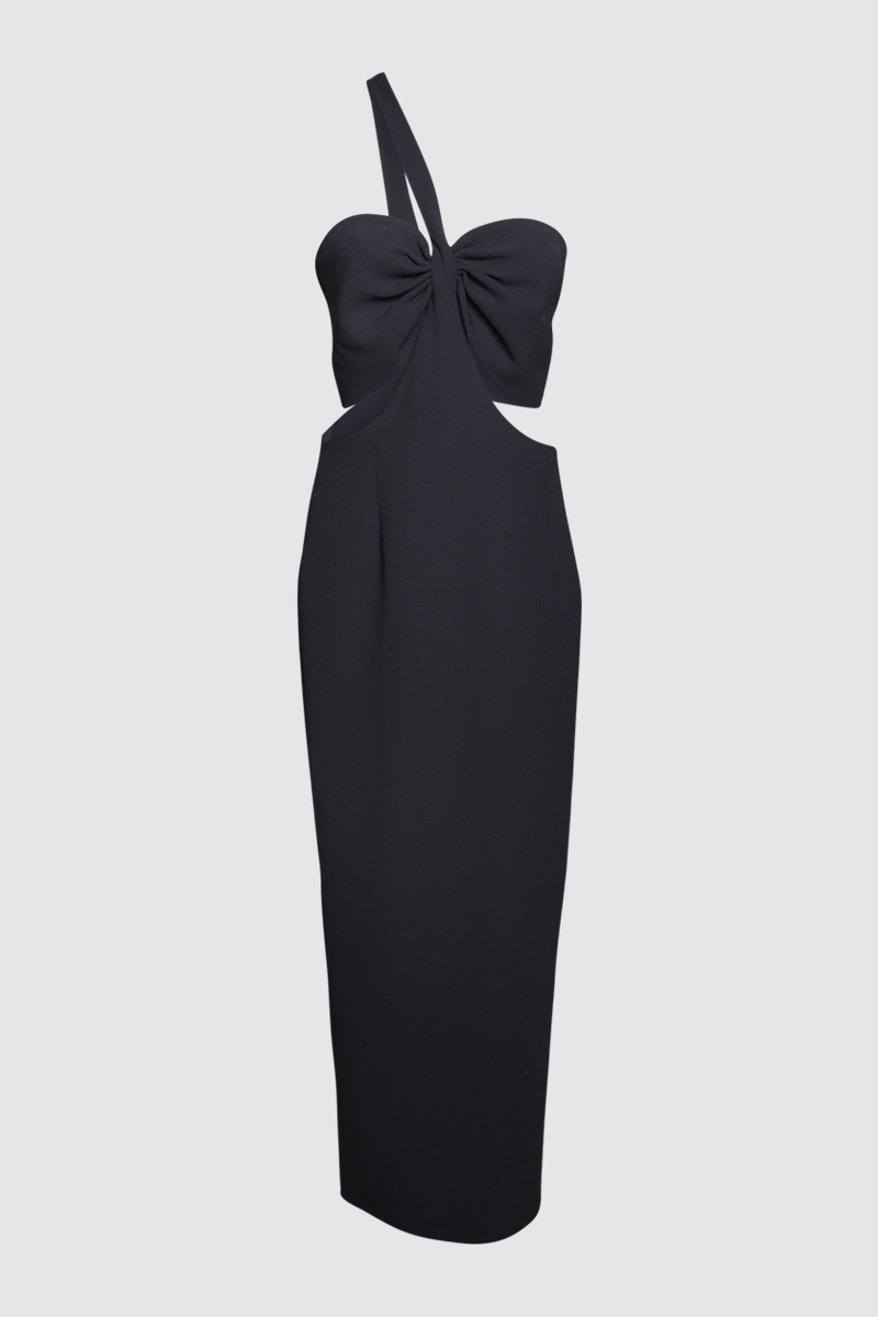 One Shoulder Cutout Stretch-Wool Dress