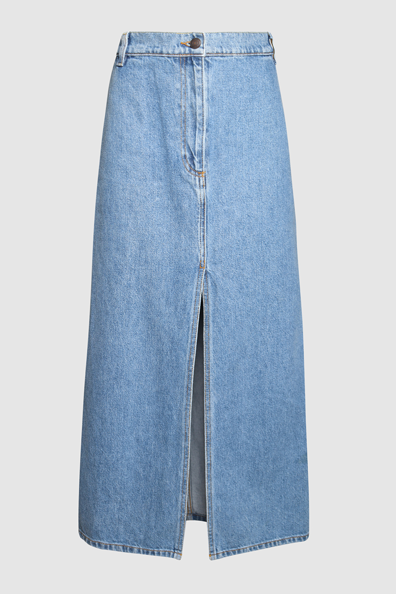 Slit Denim Midi Skirt