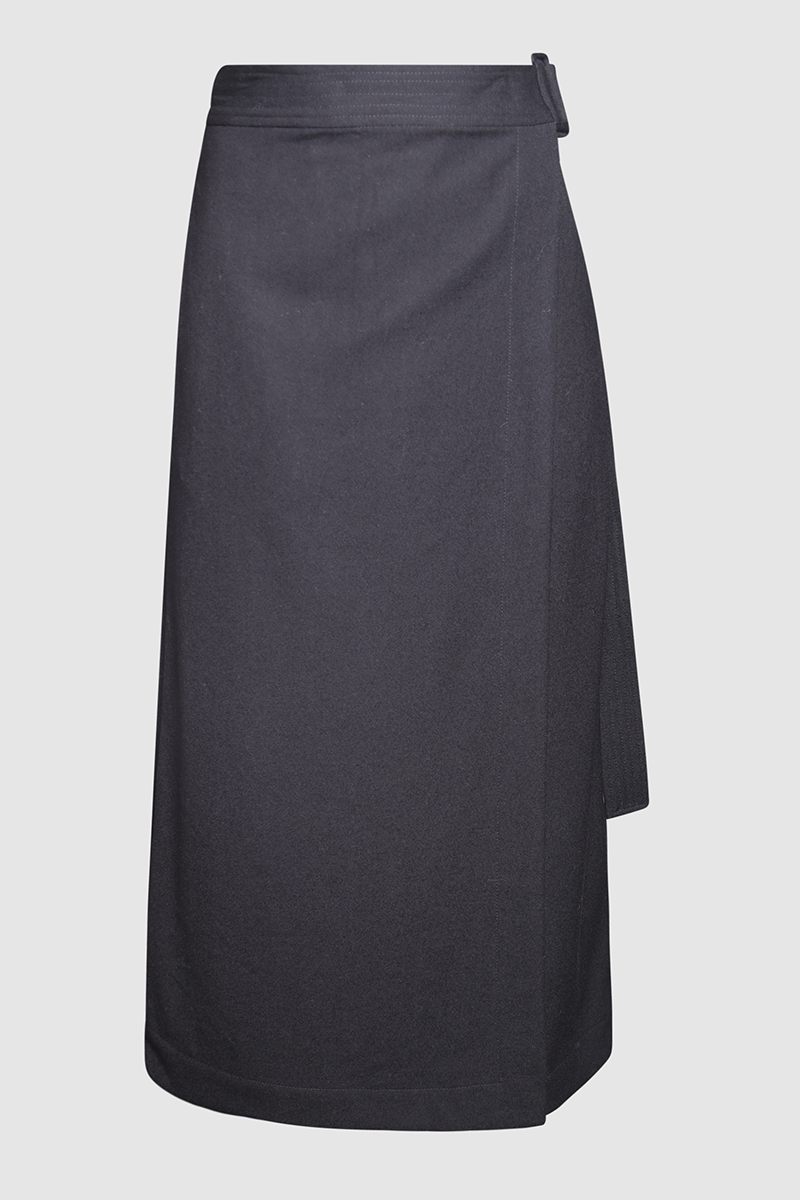Belted A-Line Wool Wrap Skirt