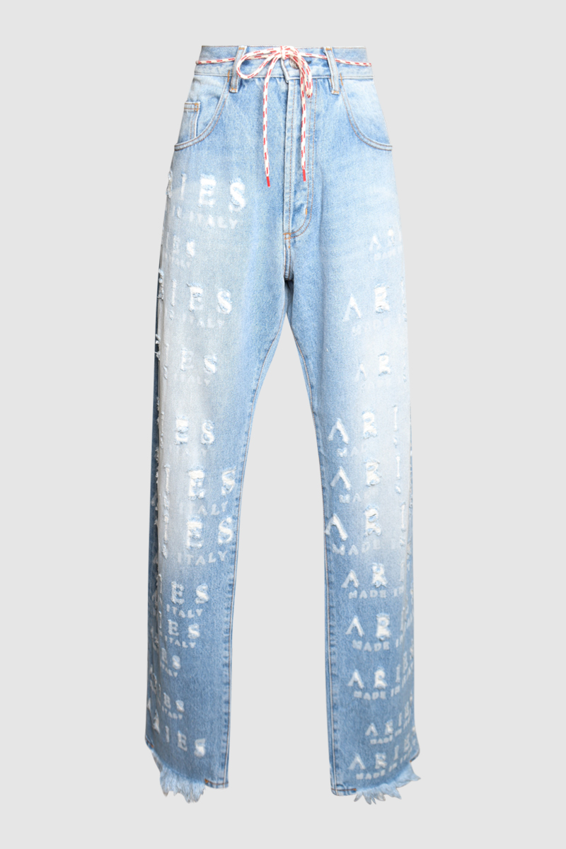 Distressed Logo Lettering Jeans