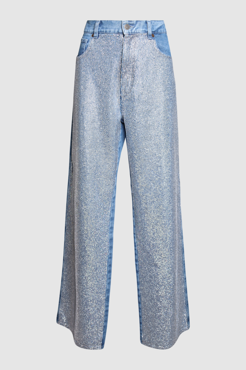 Rhinestone Embellished Straight Jeans