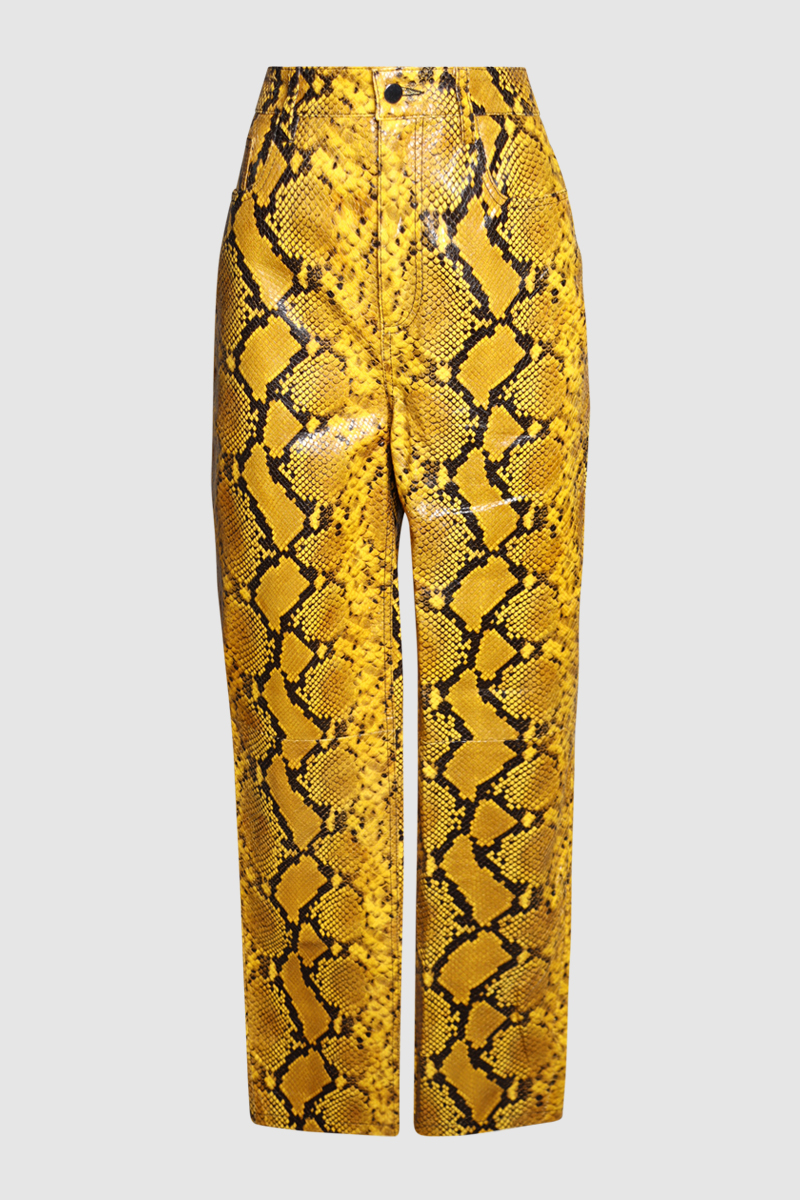 Yellow Leather Python Slouchy Pants