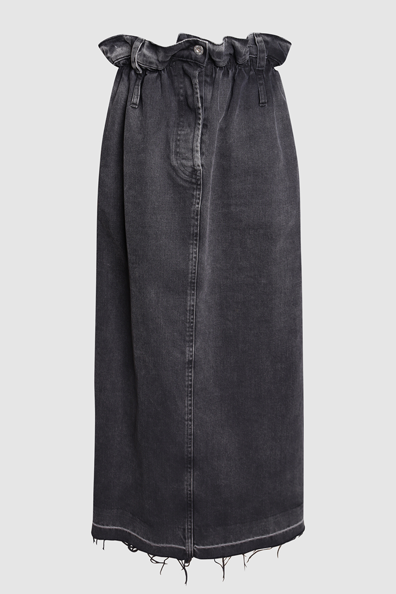 Paperbag Waist Denim Midi Skirt