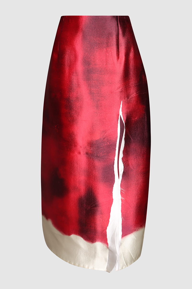 Abstract Print Satin Midi Skirt