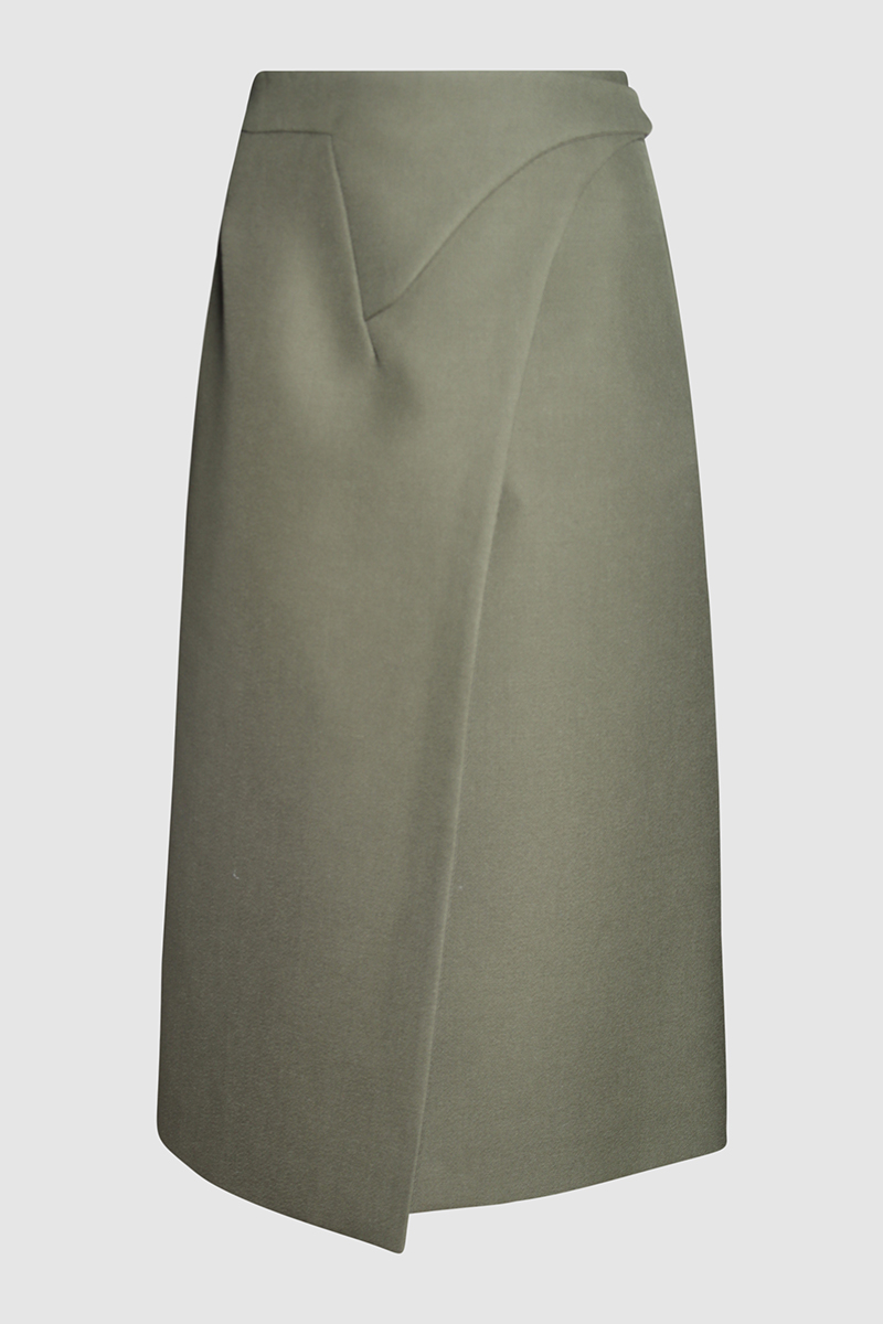 Virgin Wool Wrap Midi Skirt