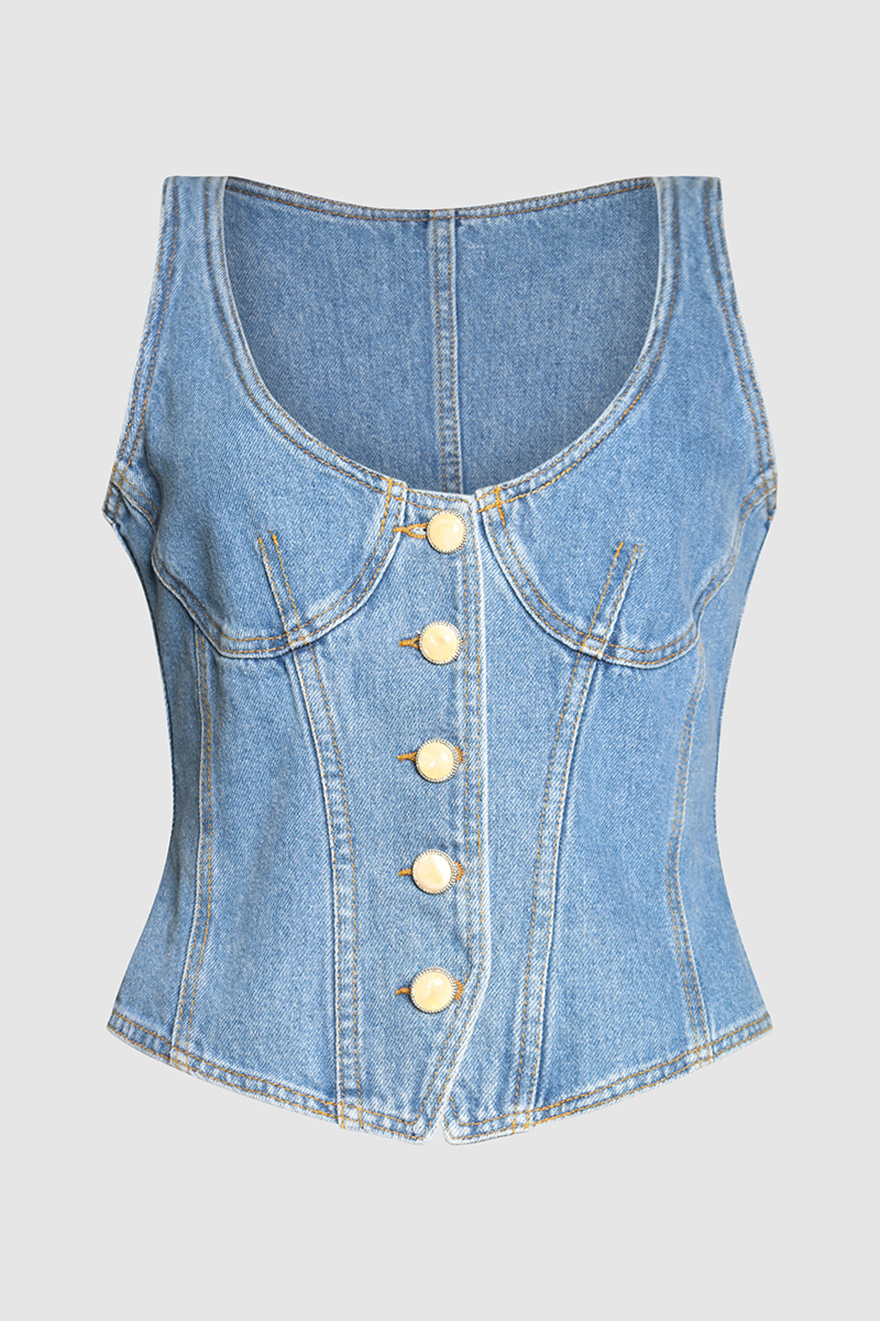 Button Down Cotton Corset Top
