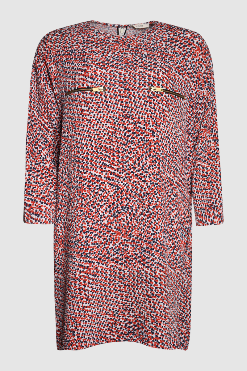 Printed Silk Zip-Detail Shift Dress