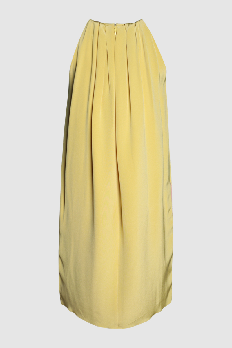 Sleeveless Gathered 100% Silk Dress