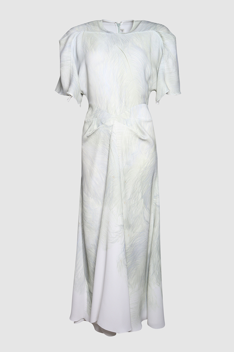 Draped Printed Cady Midi Dress