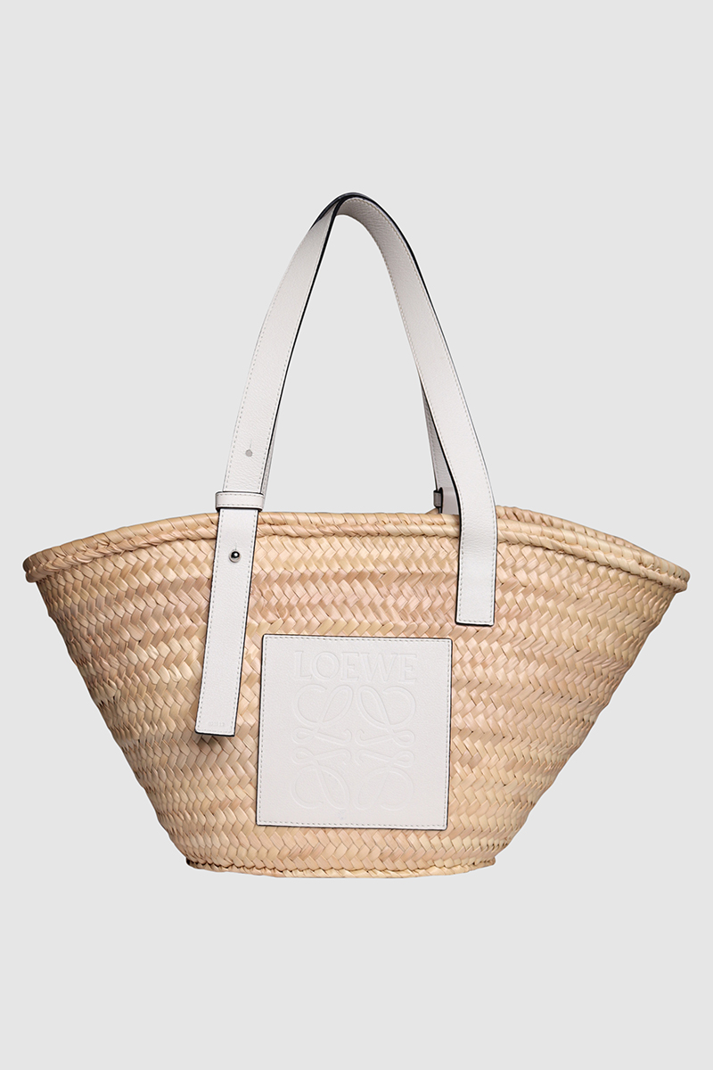 Small Basket Bag In Palm Leaf And Calfskin