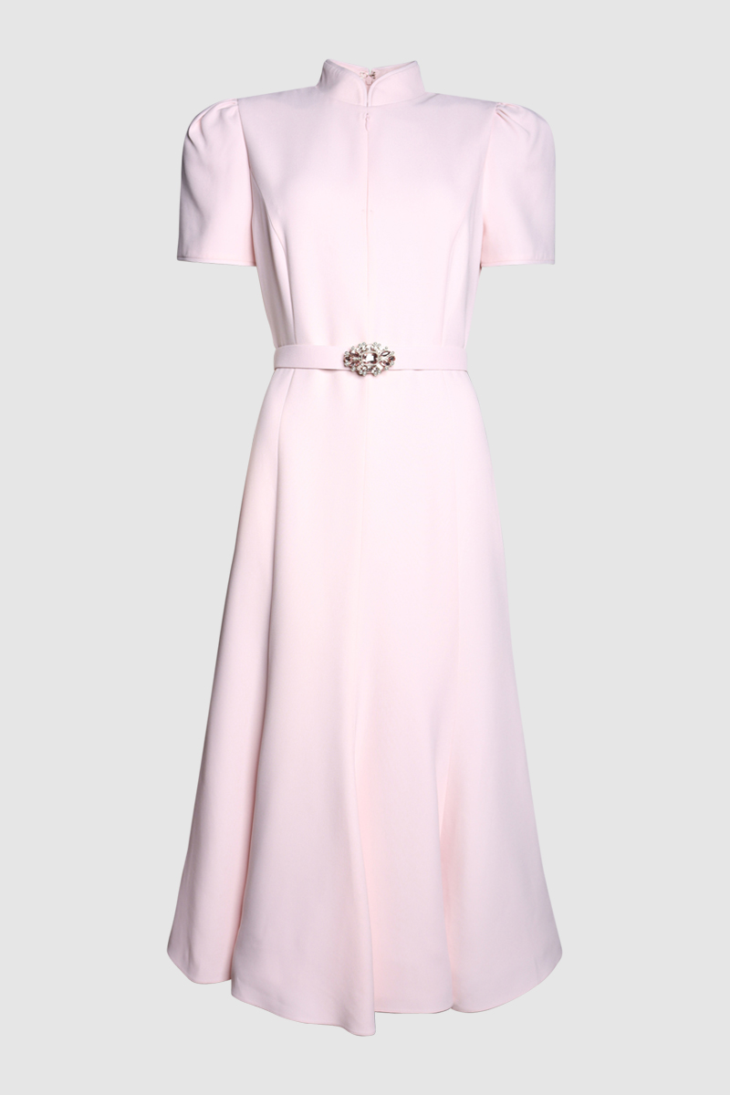 Crystal And Faux Pearl-Embellished Crepe Midi Dress