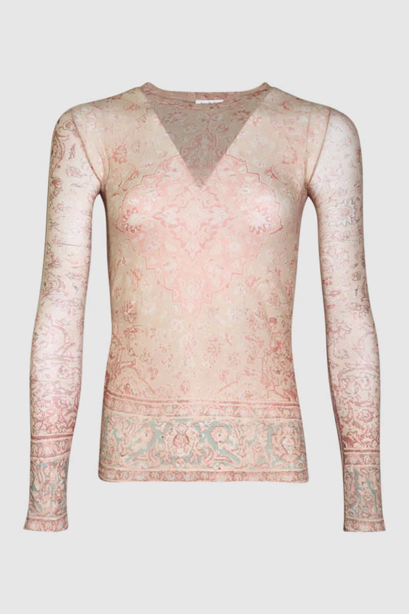 Long Sleeve Estrelle Vcarpet Mesh Print Top