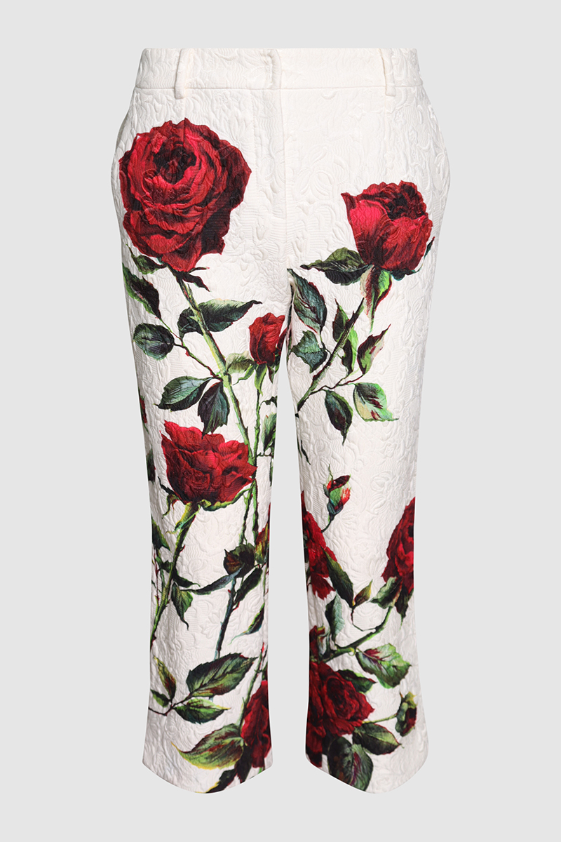 Cotton Blend Floral Cropped Pants