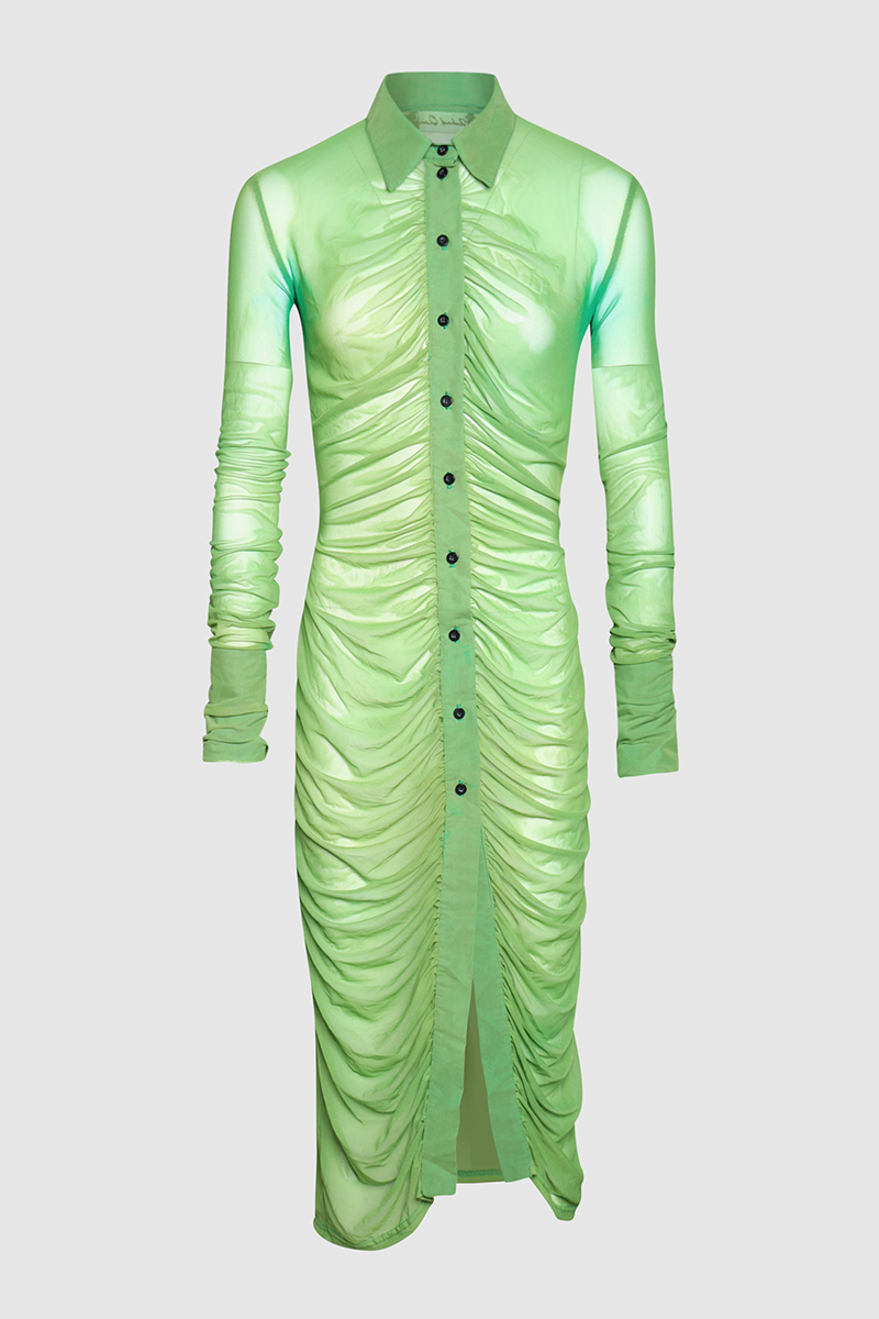 Ruched Sheer Midi Dress