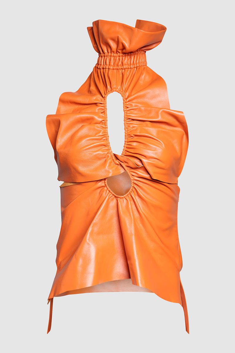 Cutout Open Back ruffled gathered leather halterneck top
