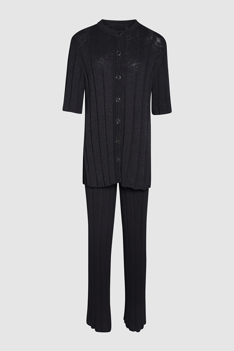 Jazz Button Knit Shirt & Wide Leg Pant