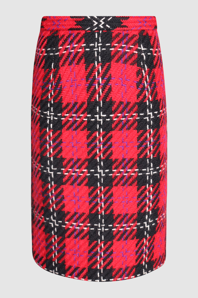 Plaid Pencil Wool Skirt