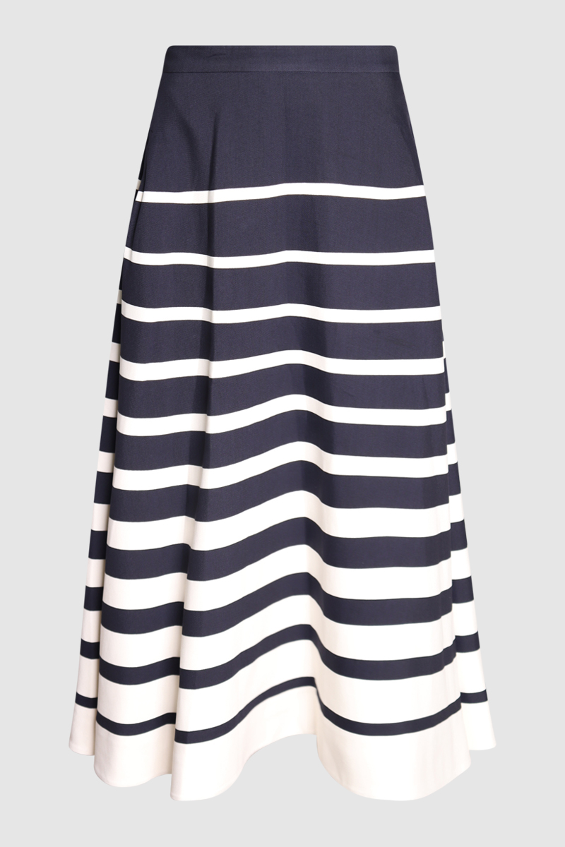 Embellished Stripe Wool & Silk Blend Midi Skirt