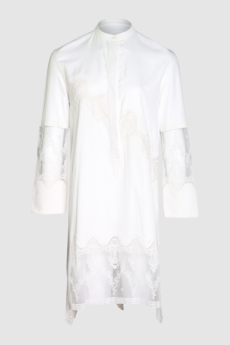 Lace Cutwork Cotton Shirt Dress
