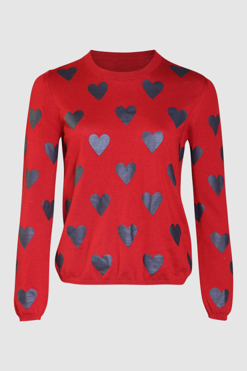 Heart Printed Wool Top