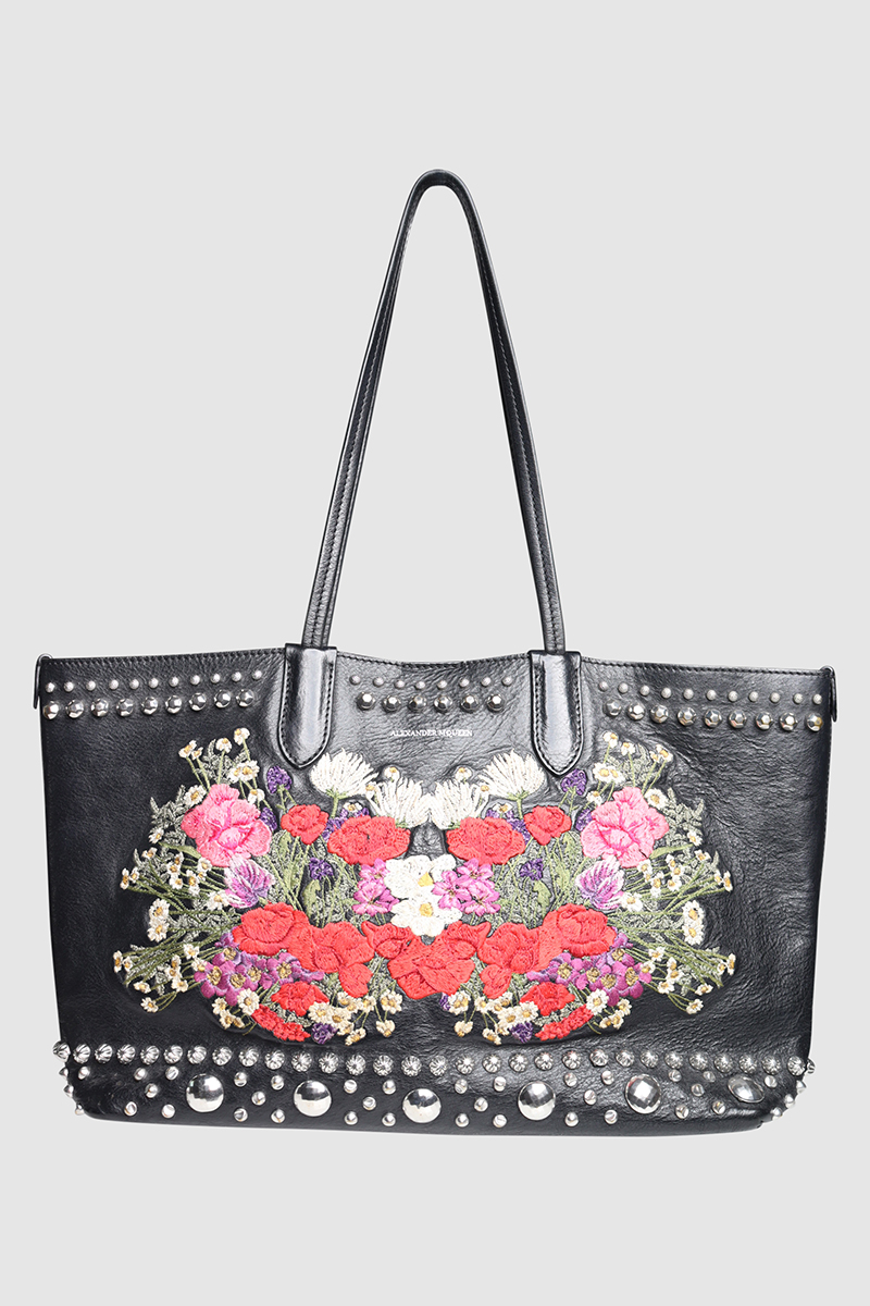 Floral Embroided Leather Tote