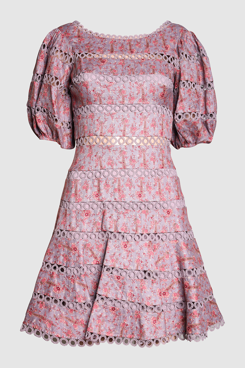 Juniper Contoured Ring Floral Print Linen Dress