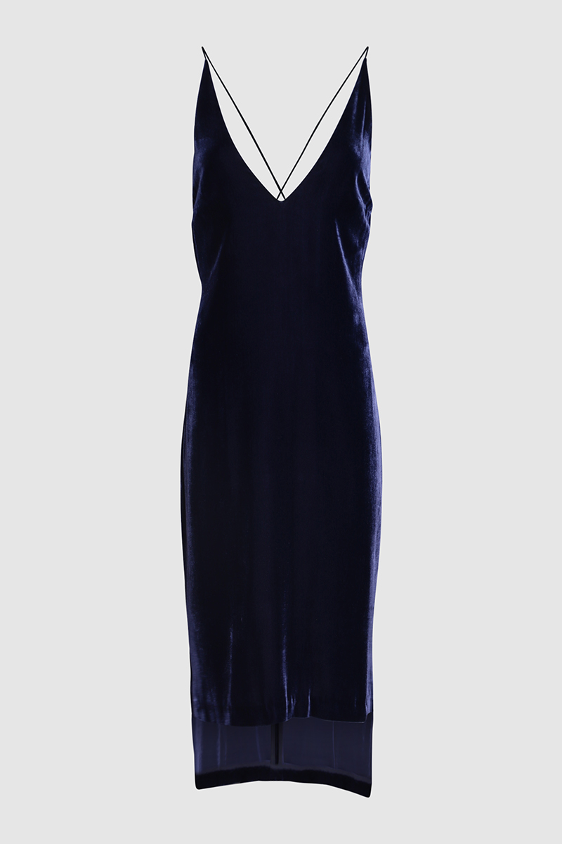 Silk Velvet Fine Line Cami Dress