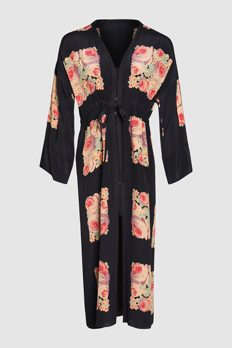 Floral 100% Silk Tie Dress